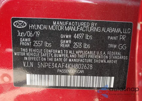 2019 Hyundai Sonata Sel from USA, damaged, VIN 5NPE34AF4KH802628